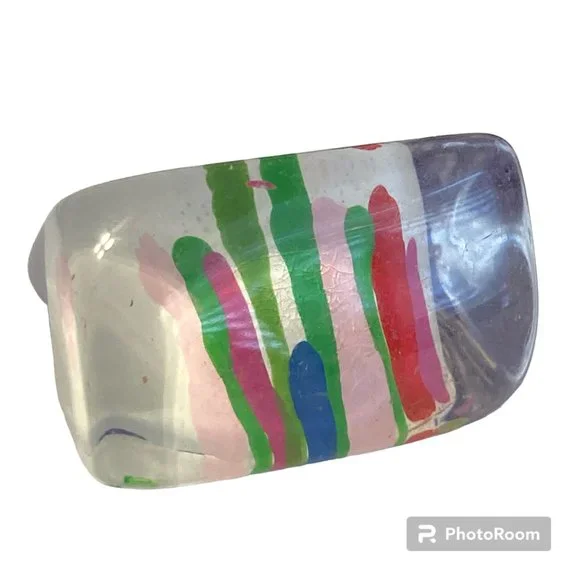 Vintage Lucite Acrylic Ring Size 6 Retro Abstract Hand Painted Pink Red White - Picture 1 of 12
